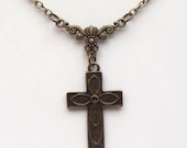 Antiqued Brass Cross Necklace