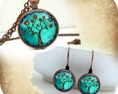 Necklace Earring Set Glass Dome Art Jewelry Handcrafted Jewelry by Lizabettas