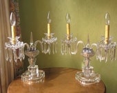 Vintage Candelabra Pair, Crystal and Glass, 1930s Hollywood