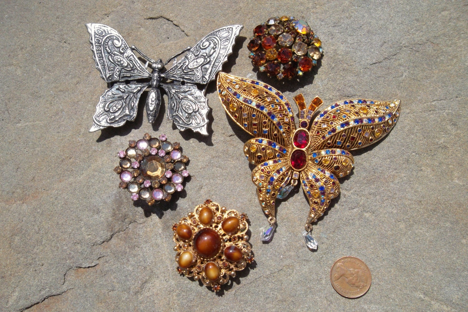 Vintage butterfly butterflies gold tone, silvertone butterfly dress belt buckle jewellery jewelry JOB LOT costume gold