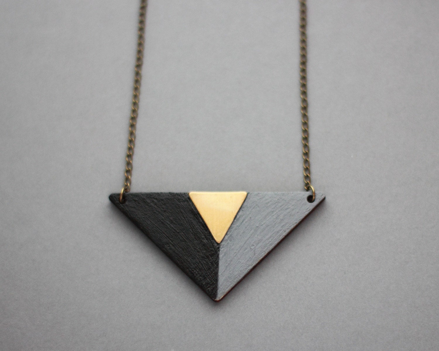 Wooden Triangle Necklace (Black - Grey - Bronze) - Modern Handmade Jewellery