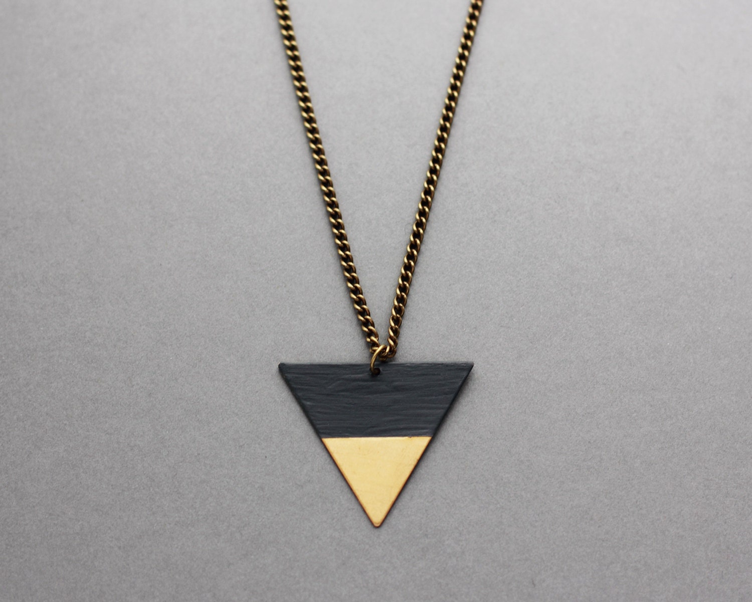 Dipped Geometric Triangle Necklace (Light Blue - Bronze) - Modern Handmade Jewellery