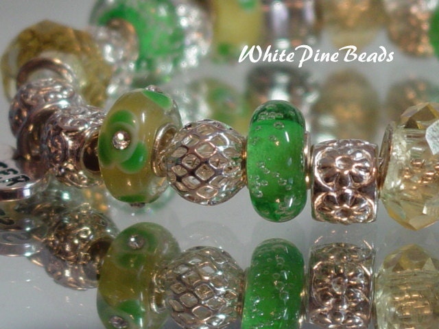SISTER Spring  Yellow and Green European Style Handmade Murano Glass Lampwork Bead Charm  Bracelet  NEW