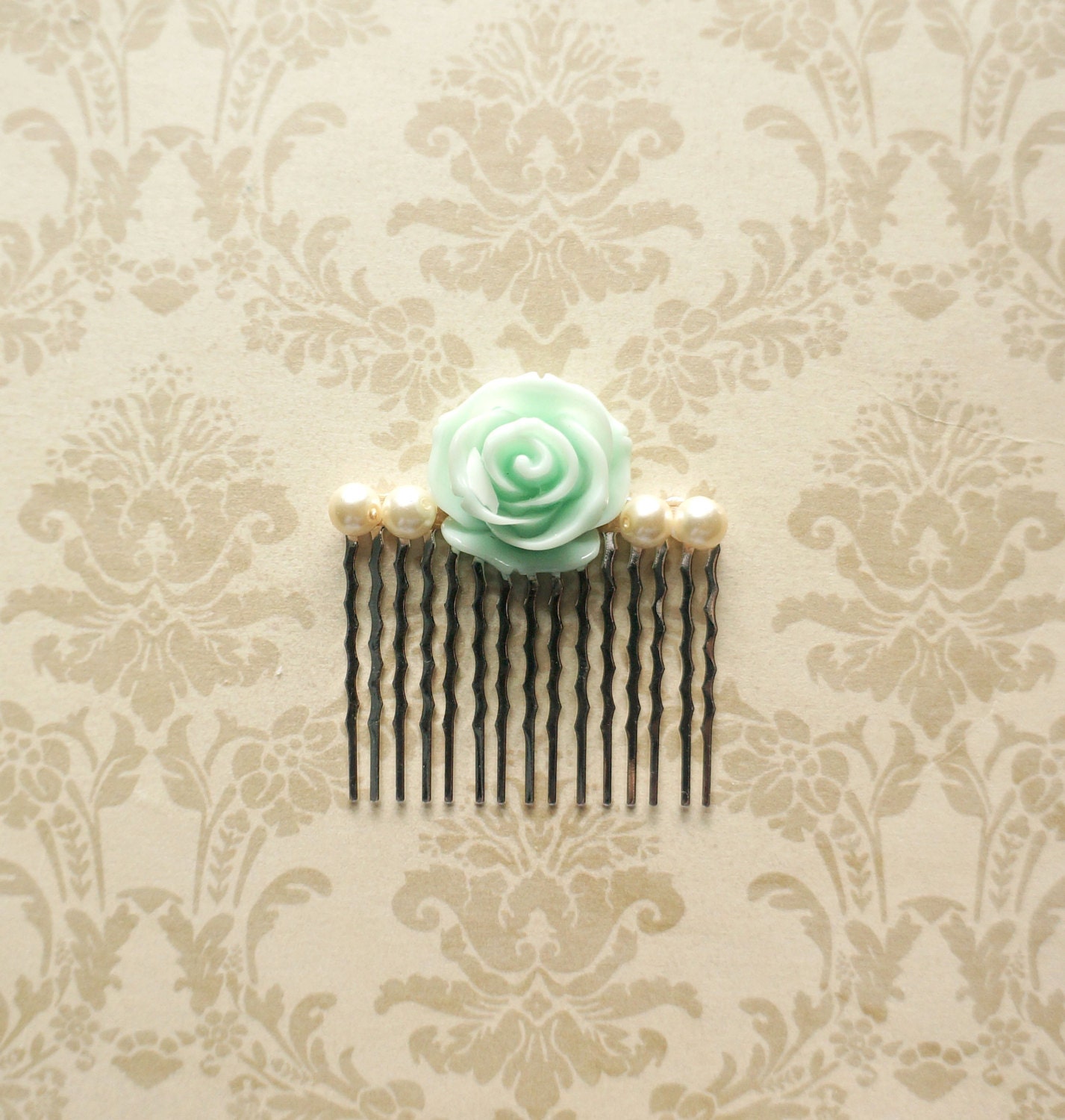Mint Rose with Pearls Hair Fascinator