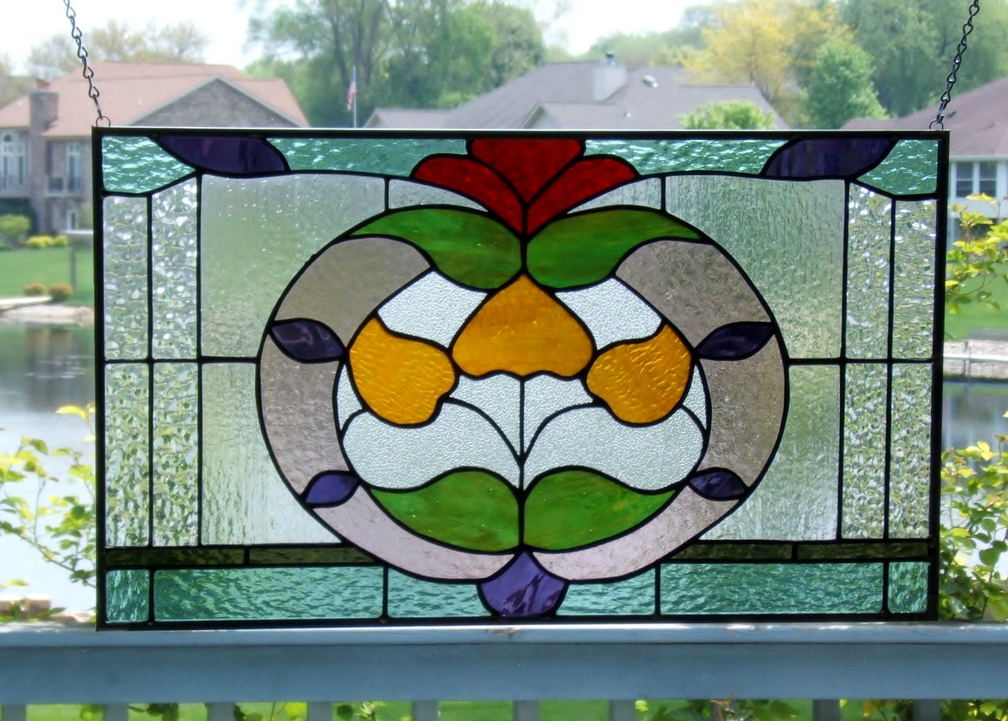 Stained glass window panel Victorian flower  stained glass panel window window hanging stained glass flower uk4
