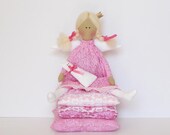 Cloth doll Princess and the Pea with kitty,pink fabric doll stuffed doll - Fairy tale textile doll- gift for girls- Easter birthday gift