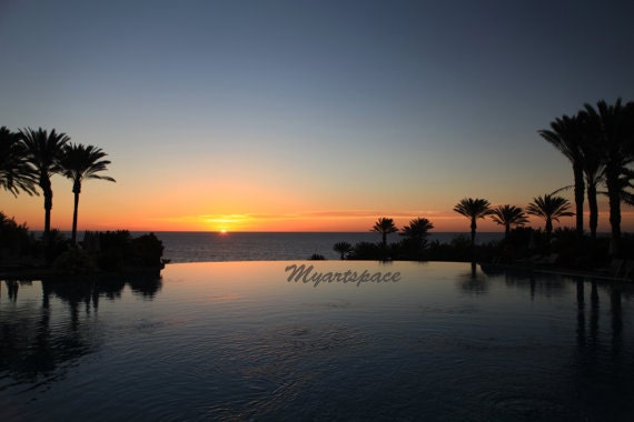 Sunrise palm trees, gorgeous island seascape, Fine art photography, orange and teal sunrise, romantic sea print, nursery decor, 8 x 12"