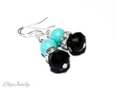 Bridesmaid Earrings, Black, Turquoise, Pearl, Crystal, Rhinestones, Bridal Jewelry