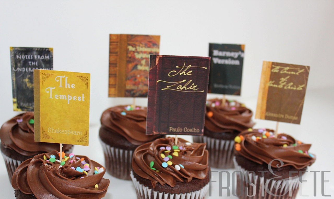 Literature lovers' book club cupcake toppers, set of 6