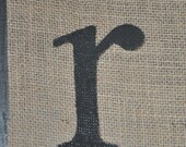 Burlap r - Letter on Wood - 7x11