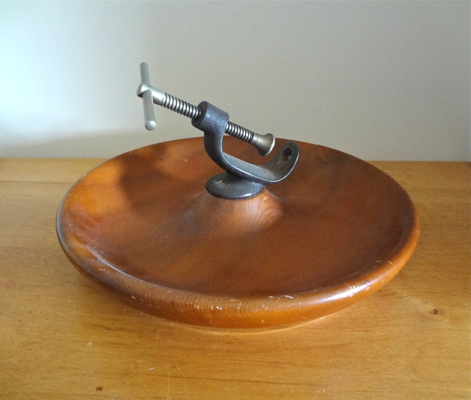Mid-Century Wooden Bowl with Cast Iron Nutcracker Circa 1960s