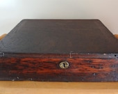 Antique Dovetailed Medium Sized Storage Box with Tin Type Picture in Inner Lid Circa 1800s