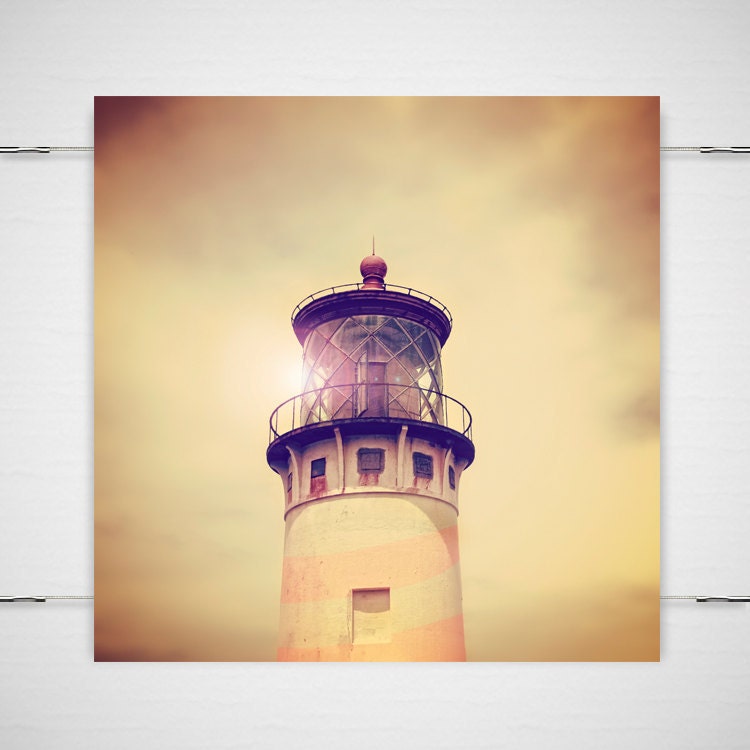 Dreamy Lighthouse Photography / fantasy fairy tale / yellow beach nautical coast victorian sea/ 8x8 photograph print / "Light in the Tower"