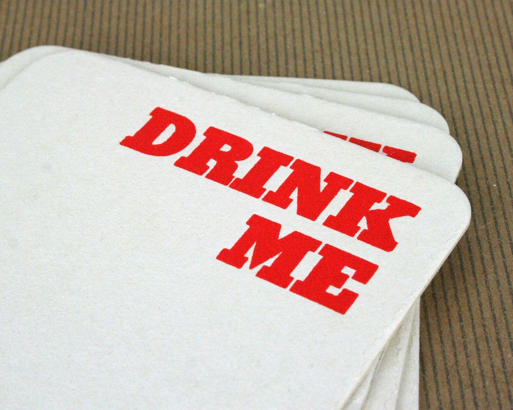 Drink Me Letterpress Coasters - Set of 4