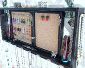 Jewelry Organizer Wall Display Message Board.. "Black Satin & Ivory" with Nickel or You Choose Color