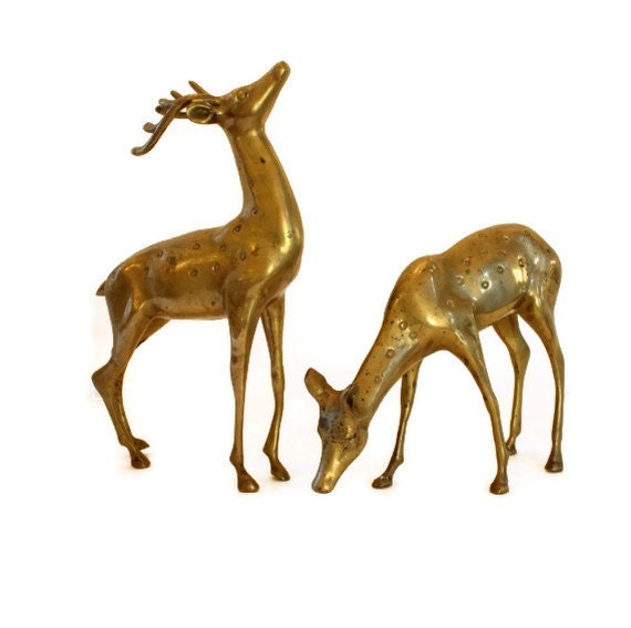 Large Brass Deer, Buck and Doe