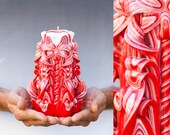 Carved candles - Red candle - Unique candle