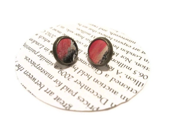 Red and Black Leather Stud Earrings, Painted Leather Earrings, Earstuds, Ear Stud Earring