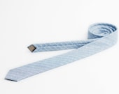 Men's striped tie, light blue, skinny necktie