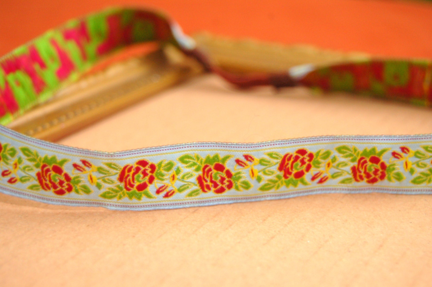 Flower Print Bohemian BOHO Ribbon Lace Headband- Magenta Red, Bright Green, Ivory, Brown