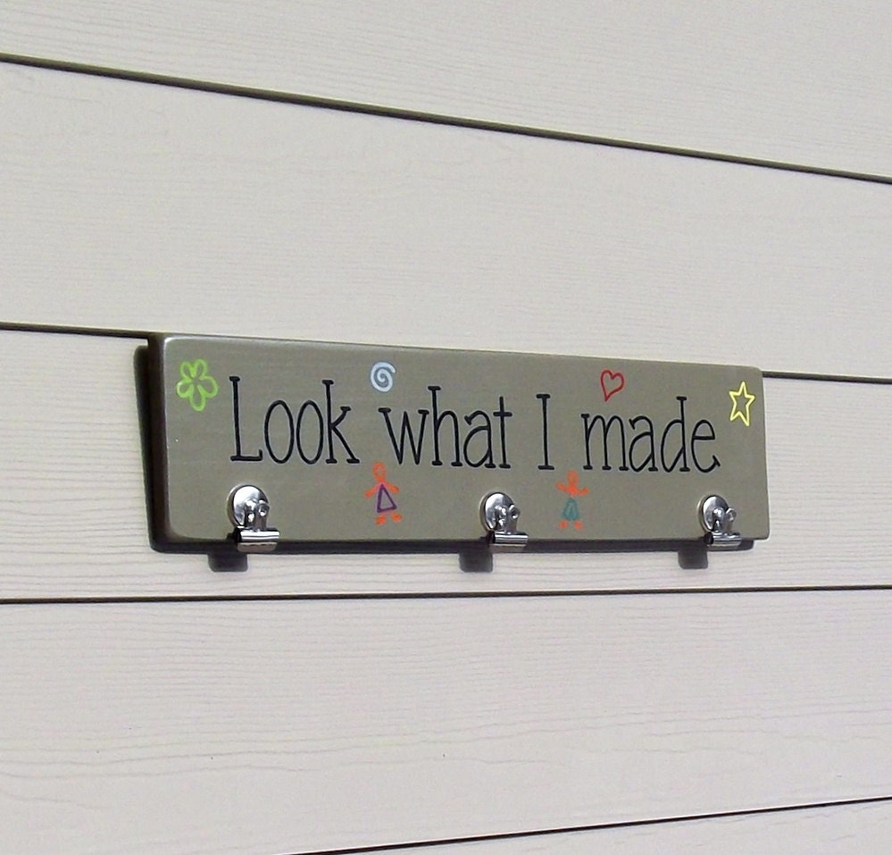 Childrens Artwork Hanger, Artwork Clipboard, Wall Hanging for Artwork, Art Display Board, Childrens Sign, Handpainted Wood Sign