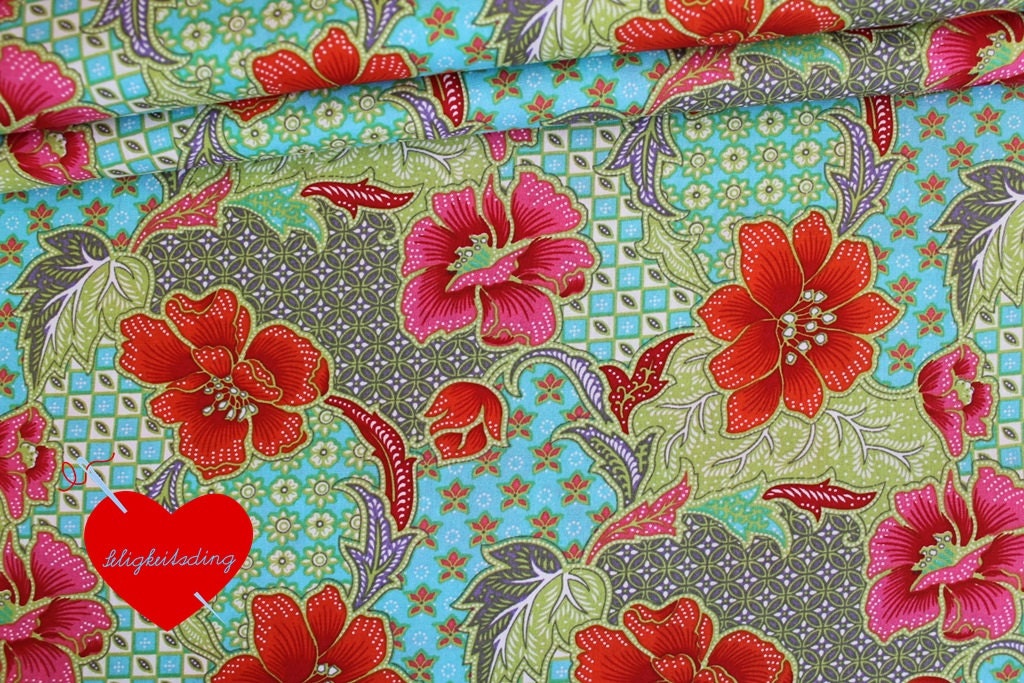 0,5 m Stenzo " tiki paradise" dutch cotton poplin lime green turquoise