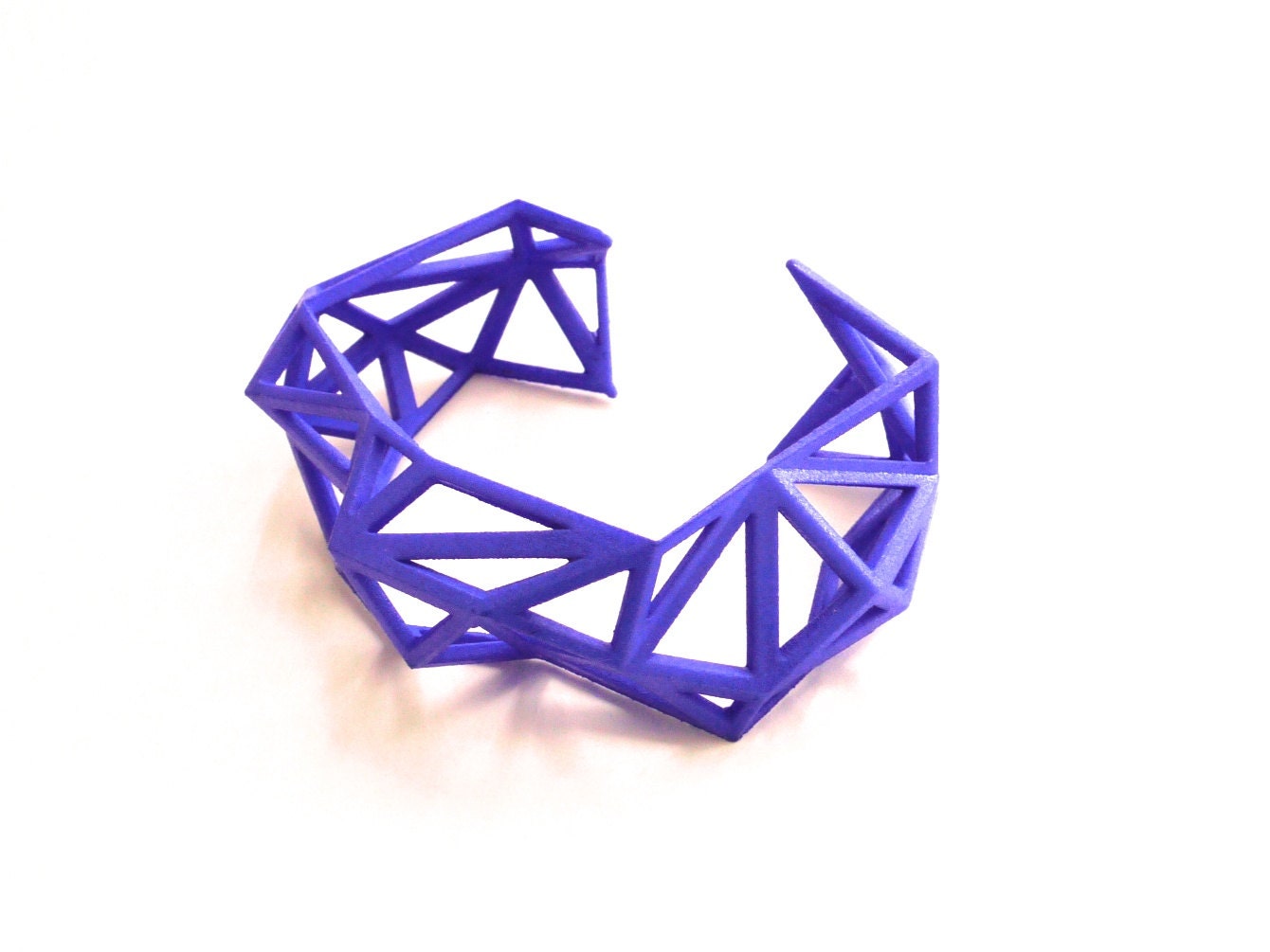 Triangulated Cuff bracelet in Blue. 3d printed. modern statement jewelry. geometric jewelry