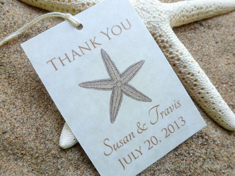 Printable Beach Wedding Favor Tags,  DIY Vintage Starfish Thank You Tags, Bridal Shower GIft Tags, Custom Personalized Favour Tags 2x3