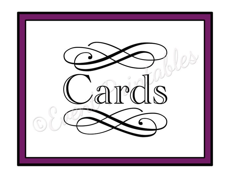 Cards Sign 8x10 DIY Custom Printable Wedding Poster or Table Sign, Choose Color by Event Printables