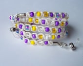 Hemp Eyeglass Leash, beaded macrame, purple and yellow