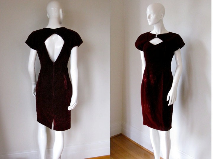 Vintage Jessica Howard Raspberry Maroon Keyhole Front and Back Cocktail Prom Dress Bust 37