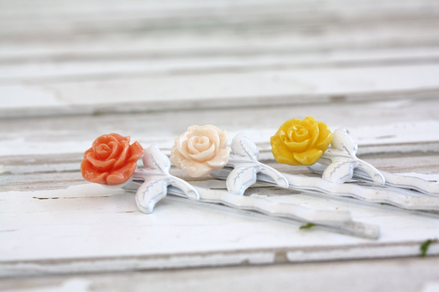 Rose Bobby Pin Set, Hair Accessories,Nectarine, Yellow , Peach