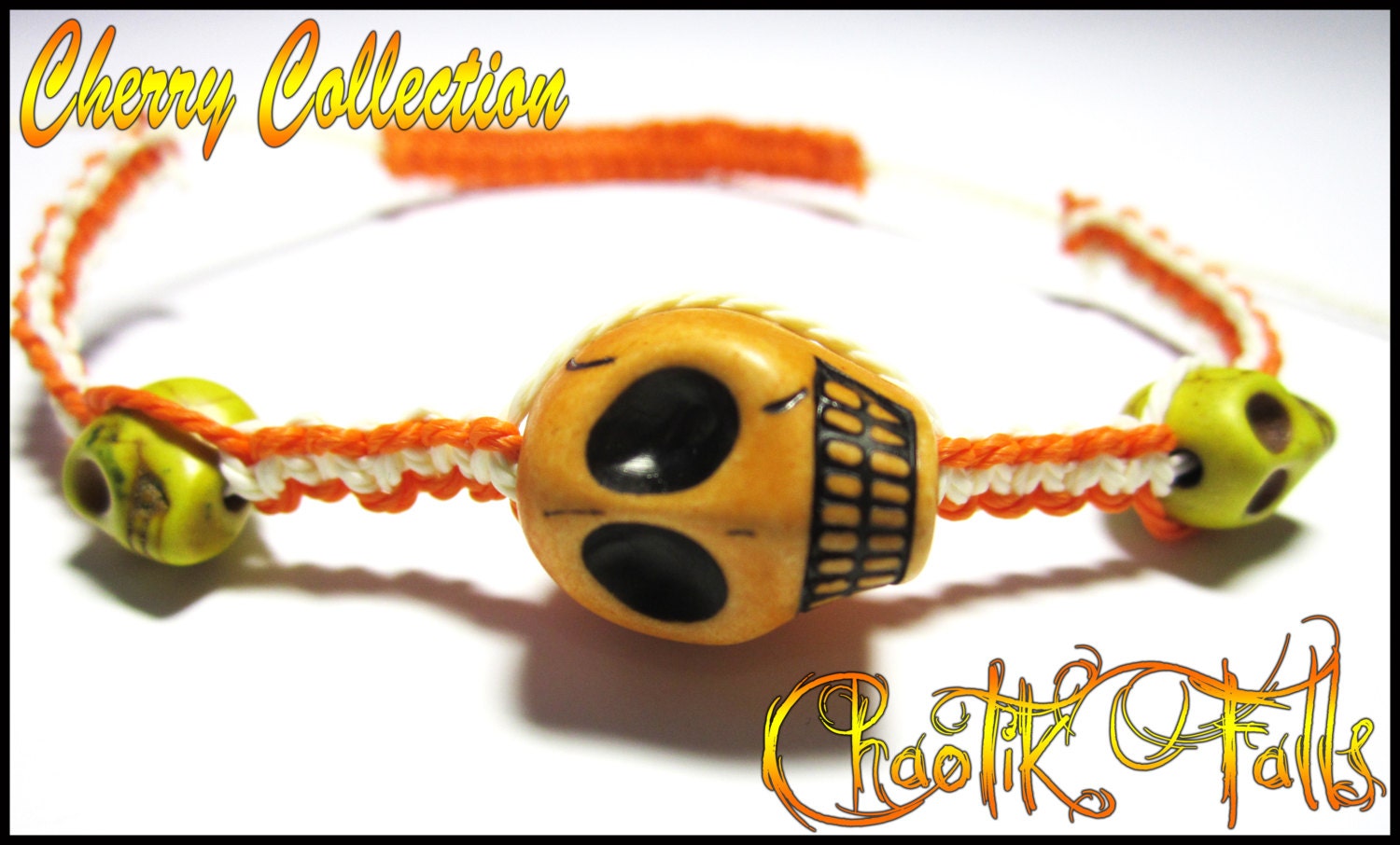 Orange and Yellow Skull Bead Bracelet