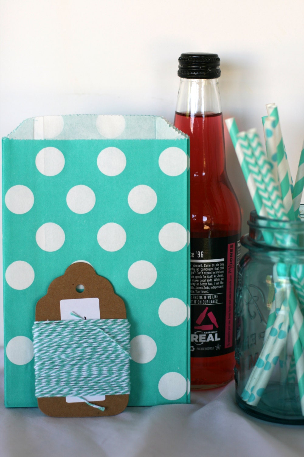 Aqua polka dot cookie bag, candy bag, party favor bag