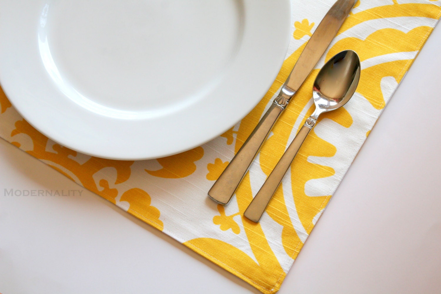 Reversible Placemats- Set of 4- Premier Prints Yellow Suzani and Chipper Ikat  13x19