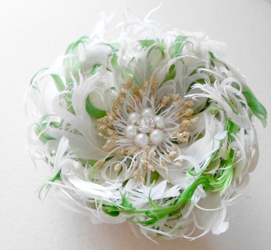 Wedding Feather Hair Accessories, Bridal Hair Flower, Bridal Hair PIece, Ivory,Off White, Green,Bridal Hair Feather, Hair Clip, Prom