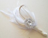 Boutonniere Wedding Groom Groomsmen Ivory White Champagne Peacock Feather Boutonniere Lapel Pin Buttonhole