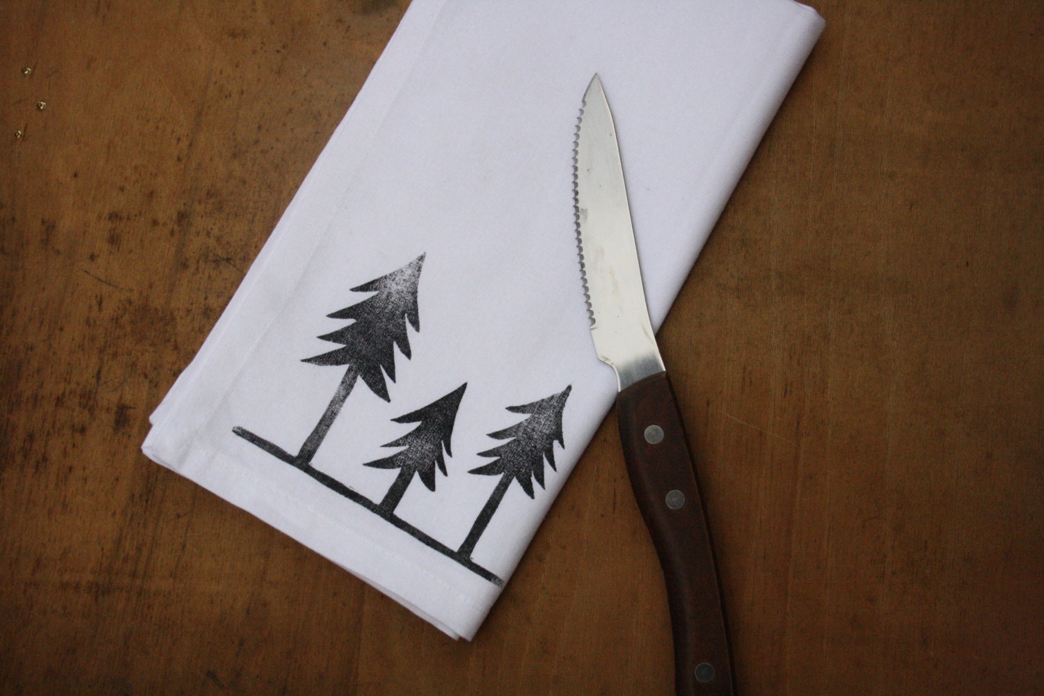 Napkins Family of Trees print set of 8 block printed cloth dinner napkins