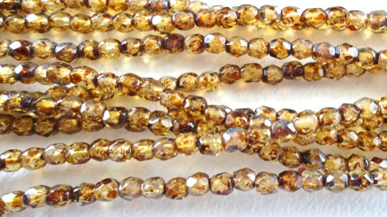 Czech 3mm Round Firepolish Beads Crystal Picasso 50 pieces (MR1001)