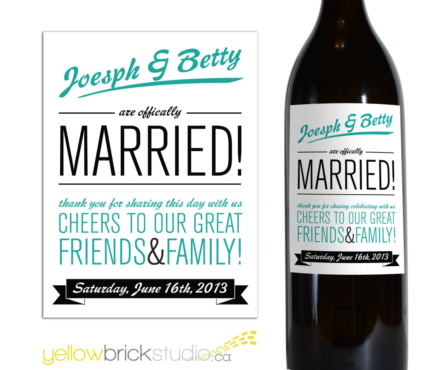 Custom Wine Bottle Label - Married - DIY printable file by YellowBrickStudio