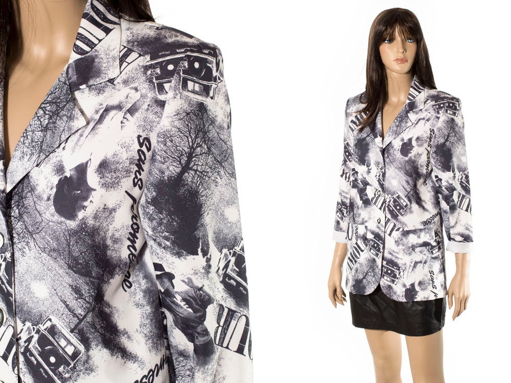 Vintage black and white novelty print blazer jacket size small to medium
