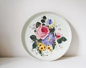 Vintage Metal Tray Round Shabby Roses Cottage Chic