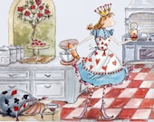 8 x 10 print from original watercolour and ink painting, Queen of Hearts Made Some Tarts, Children's Illustration