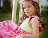 Pink and Green Butterfly  Reverse Knot Dress and Hair bow