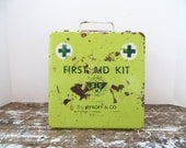 First Aid Kit Shabby Home Decor Metal Shelf Yellow Chippy Industrial Decor