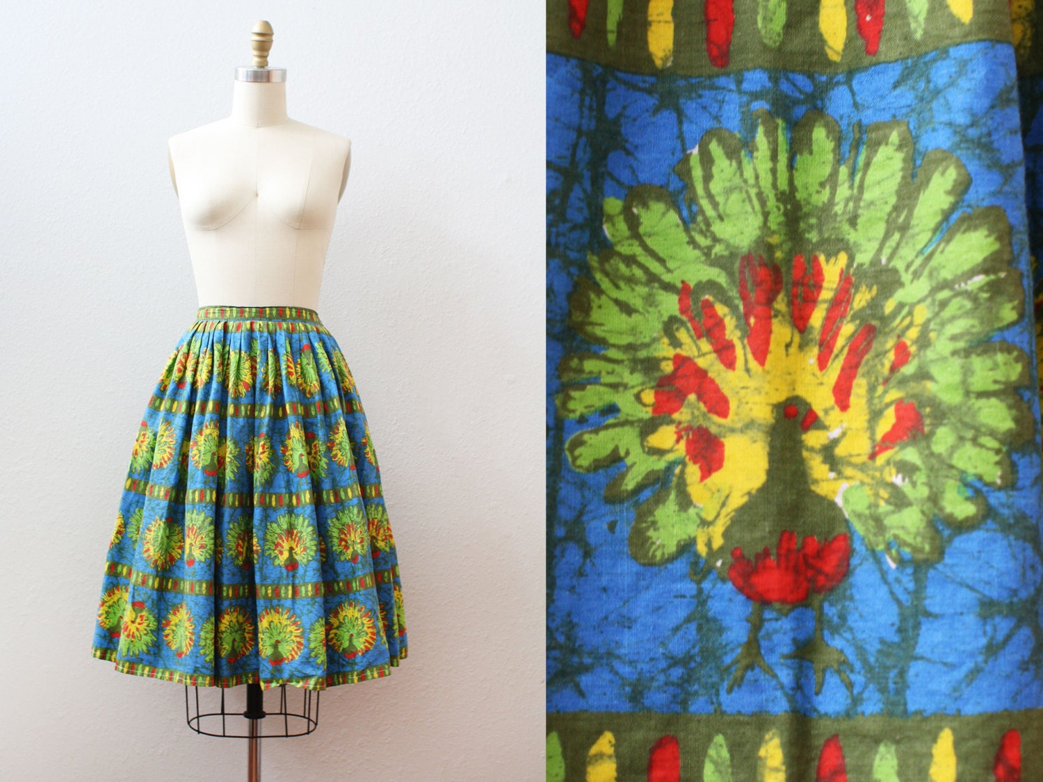 novelty print skirt / PEACOCK Print Skirt / 1950s Novelty Skirt