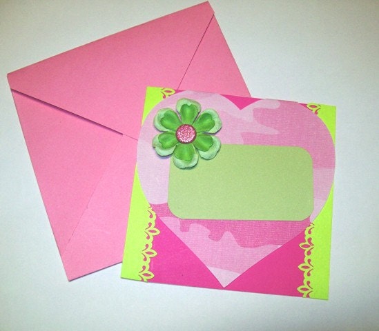 Pink Camo Card - Handmade Heart