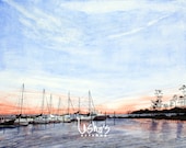 Sailboats at Sunset Watercolor Marina Nautical print - 5 x 7