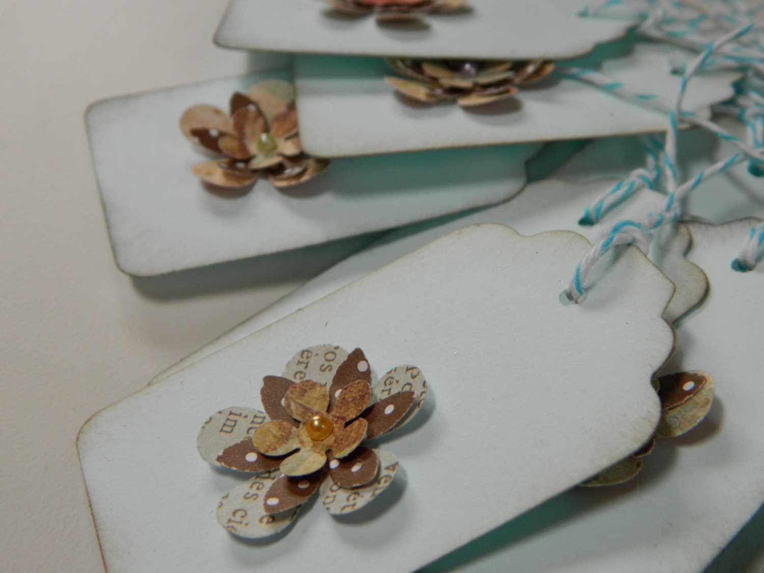 Shabby Chic - Mini flower - ice blue gift tags - Set of 6 - Custom made - hand cut
