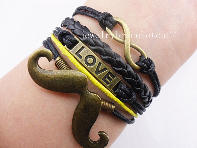 jewellery bangle infinity karma, love & beard antique bronze Charm Bracelet cotton ropes Leather Bracelet best Friendship gift   SH-0910